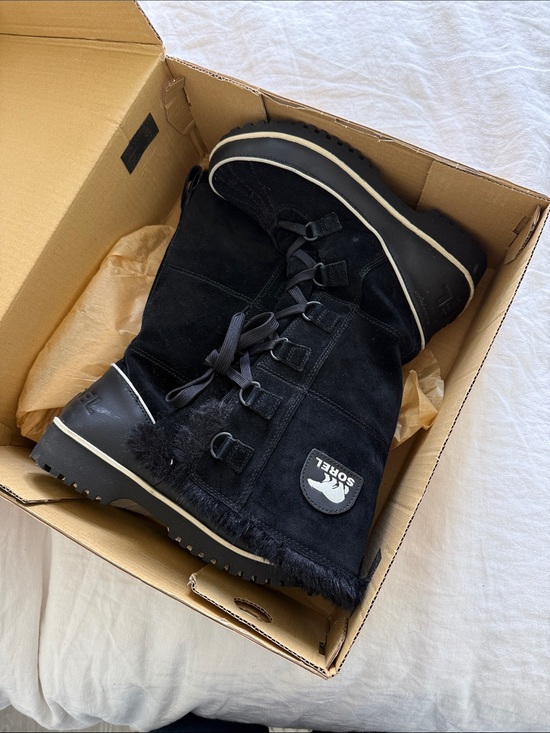 Sorel Shoes - Sorel Black Lace-Up Suede Fur-Trim Boots